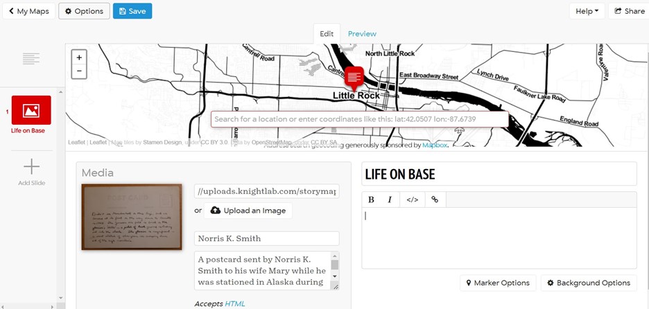 Figure 8: The StoryMapJS editing interface